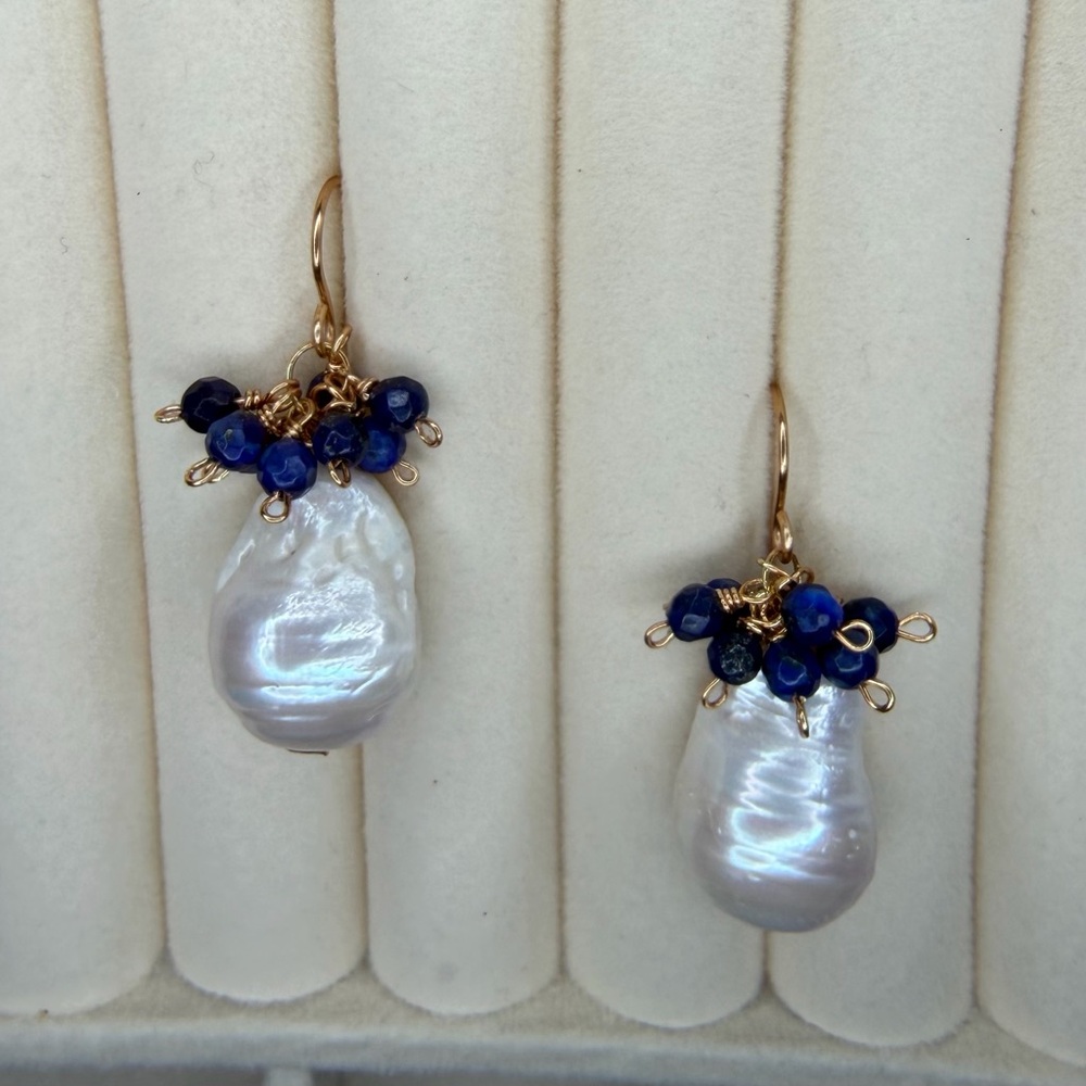 Lapis Pearl Earrings - Picture 7 of 8